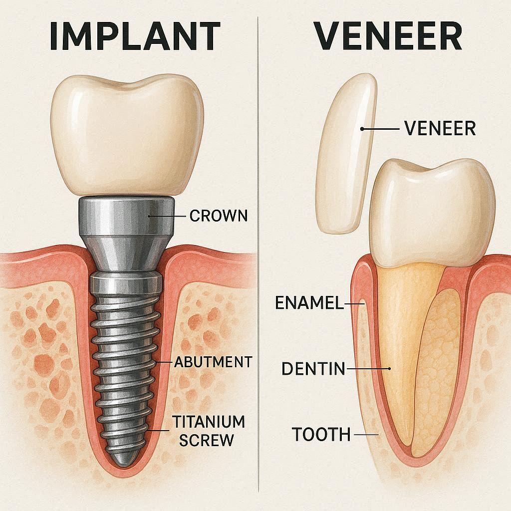 Difference Between Dental Implants and Veneers