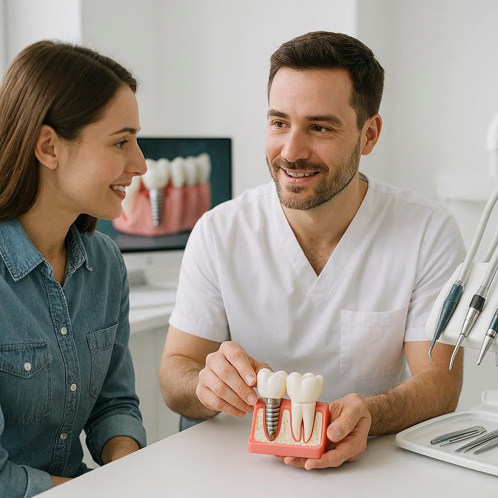Dentist explaining dental implants to patient