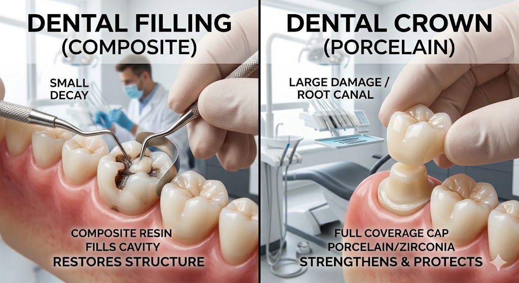 What’s the Difference Between a Filling and a Crown?
